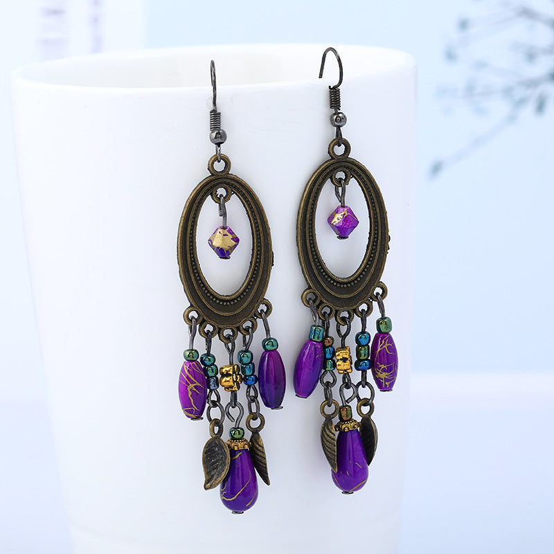 Wholesale Retro long tassel earrings stud bohemian